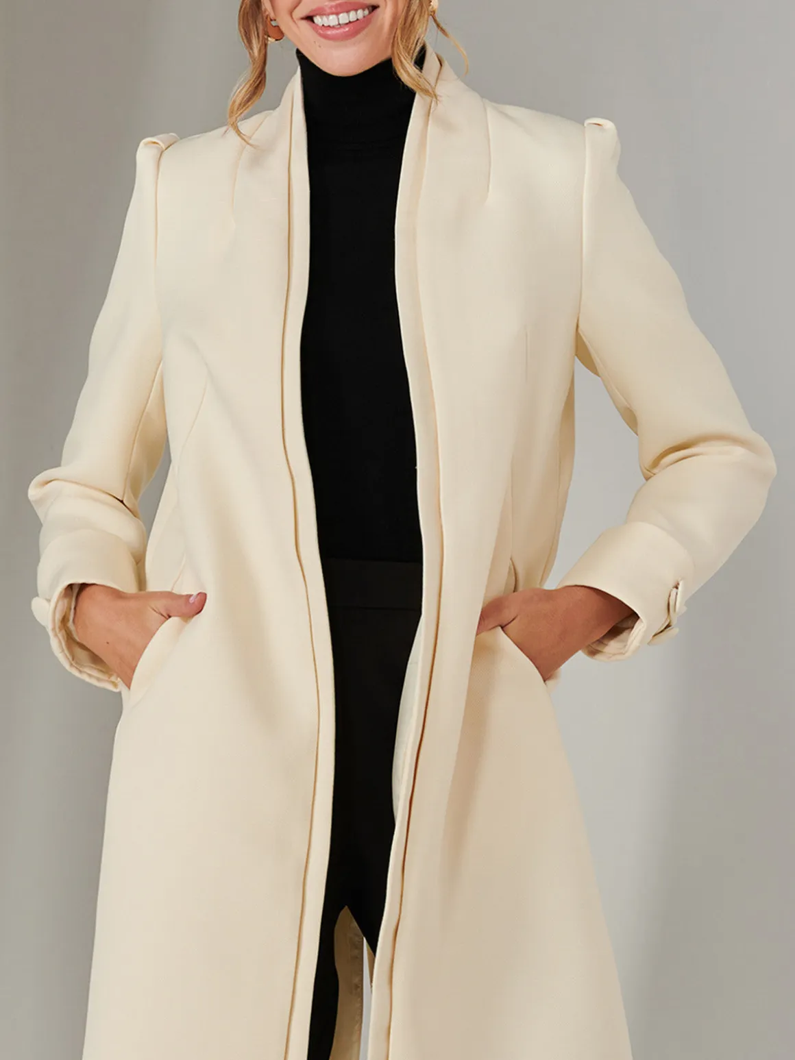 Open Neckline Woven Coat, Oyster