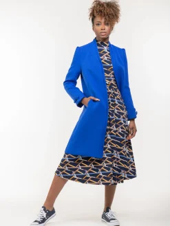 Open Neckline Woven Coat, Royal Blue