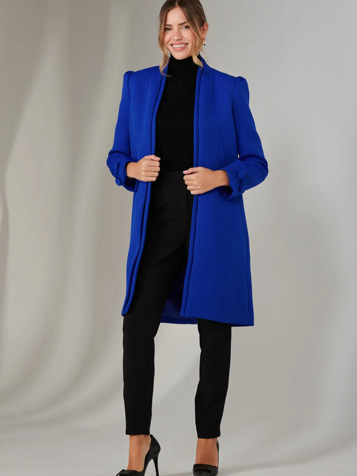 Open Neckline Woven Coat, Royal Blue