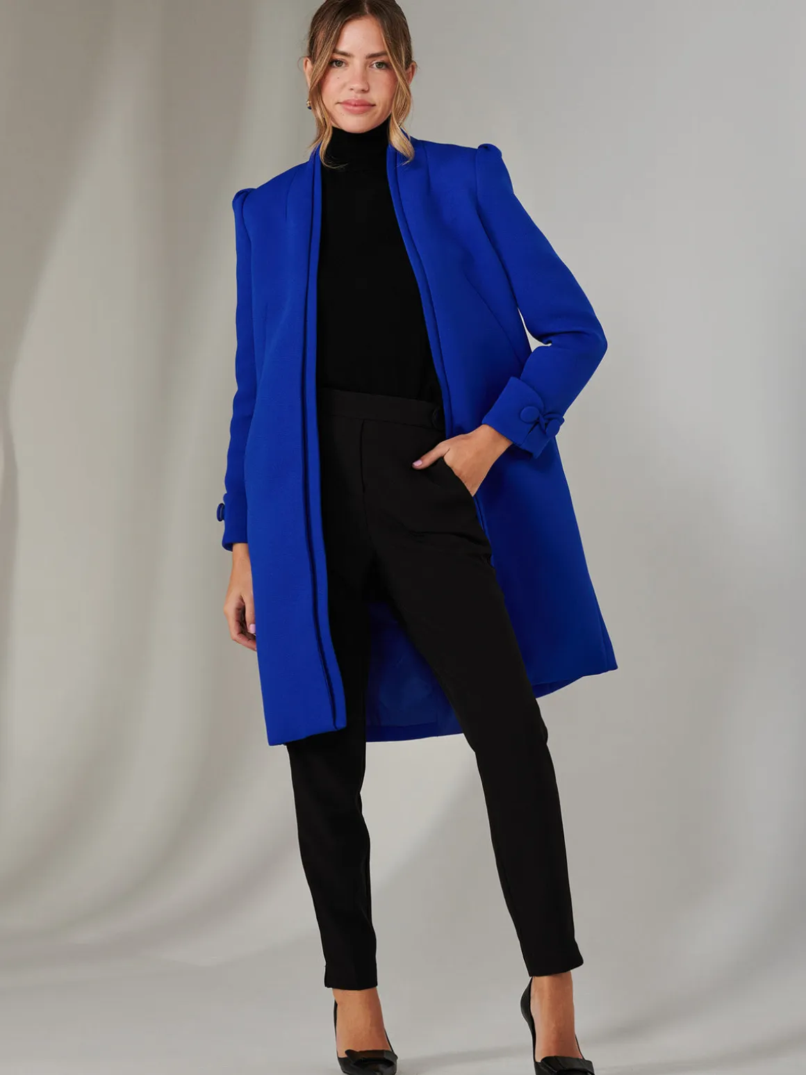 Open Neckline Woven Coat, Royal Blue