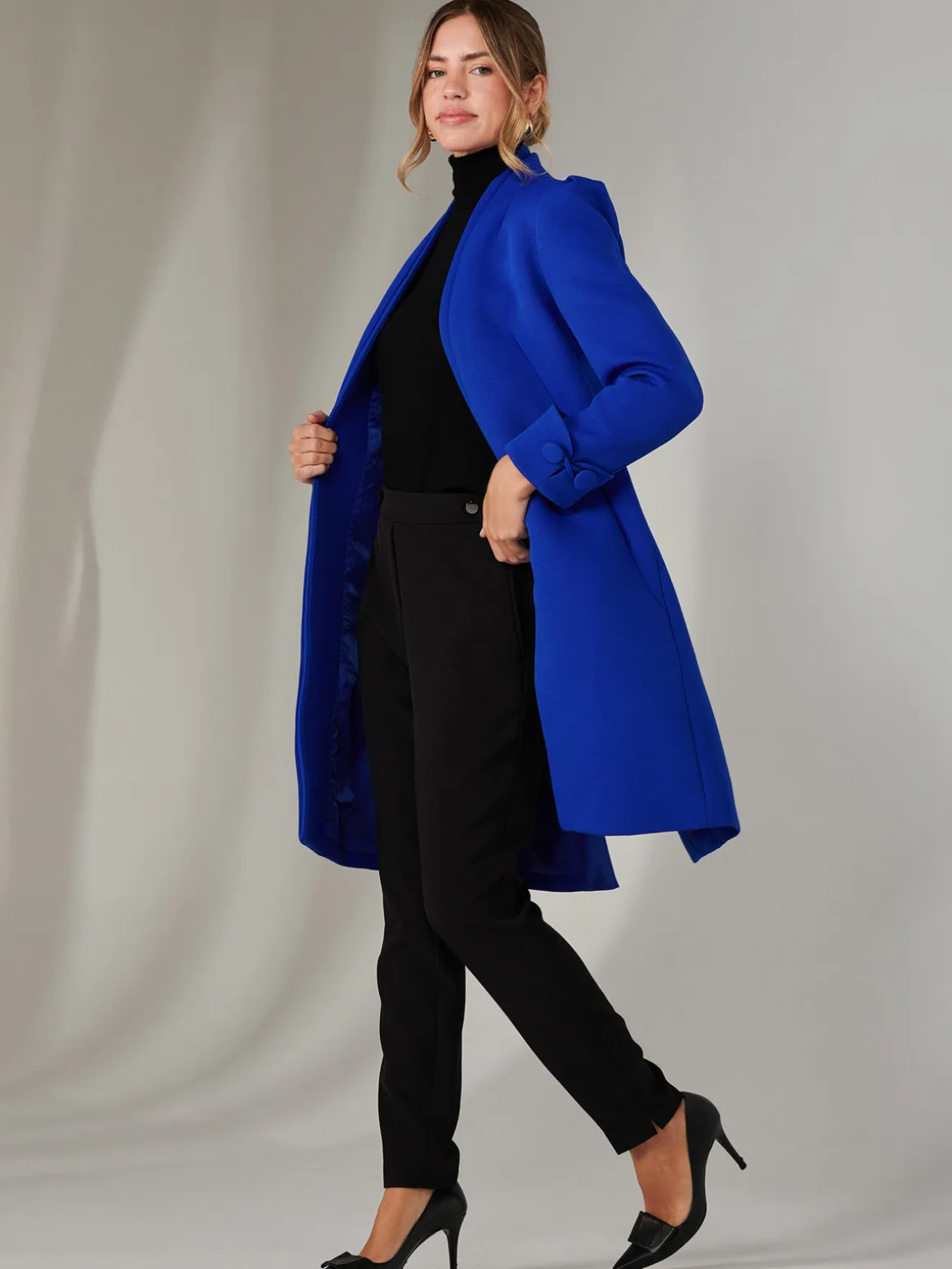Open Neckline Woven Coat, Royal Blue
