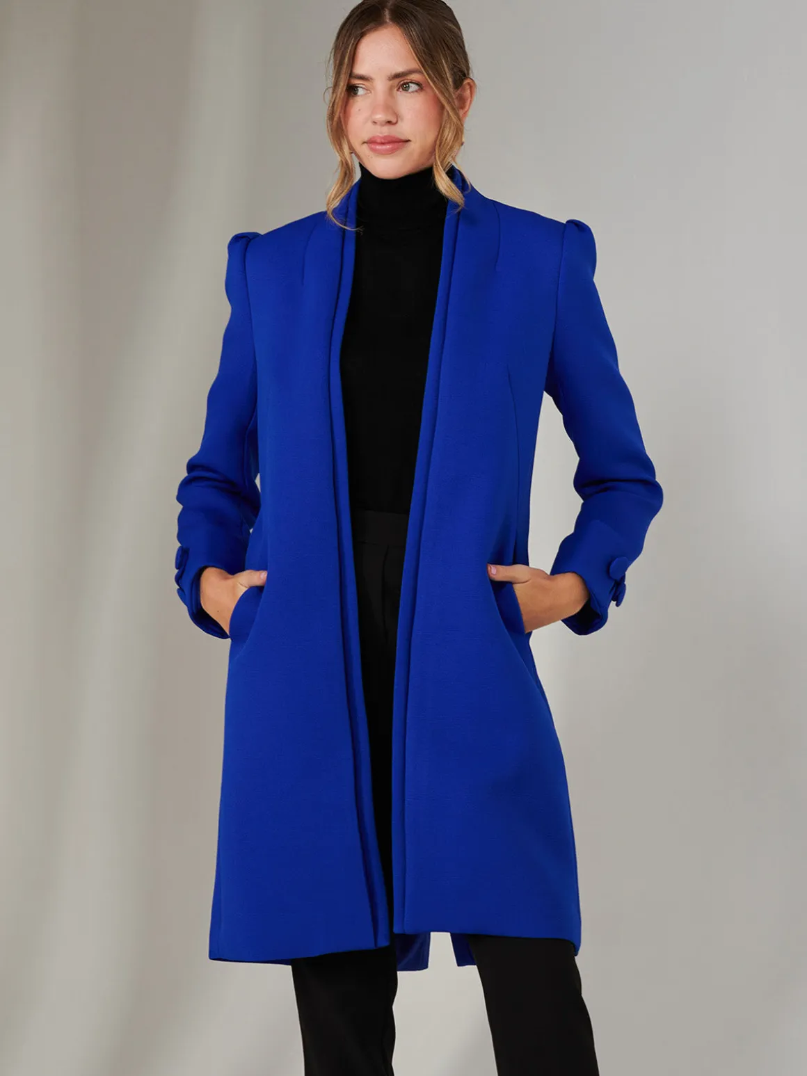 Open Neckline Woven Coat, Royal Blue