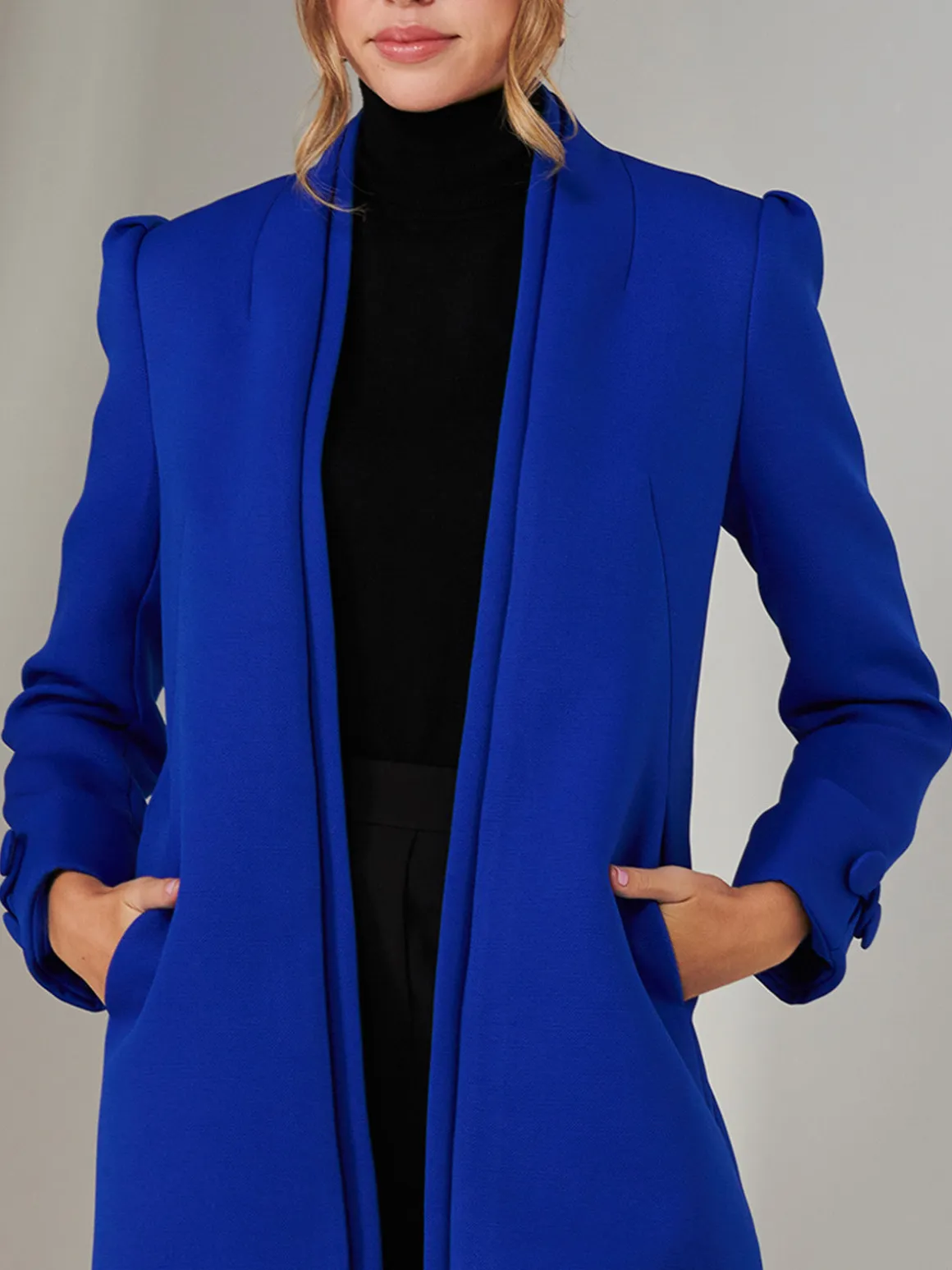 Open Neckline Woven Coat, Royal Blue