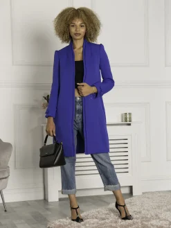 Open Neckline Woven Coat, Royal Blue