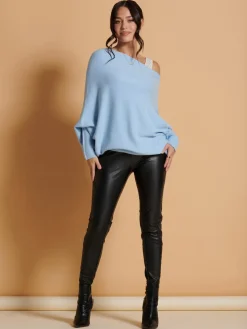 Oversize Asymmetric Knitted Jumper, Baby Blue