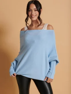 Oversize Asymmetric Knitted Jumper, Baby Blue
