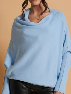 Oversize Asymmetric Knitted Jumper, Baby Blue