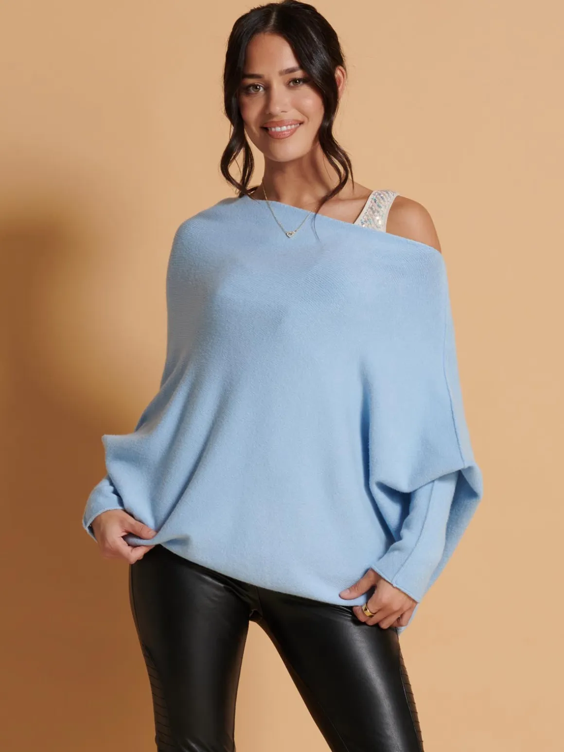 Oversize Asymmetric Knitted Jumper, Baby Blue