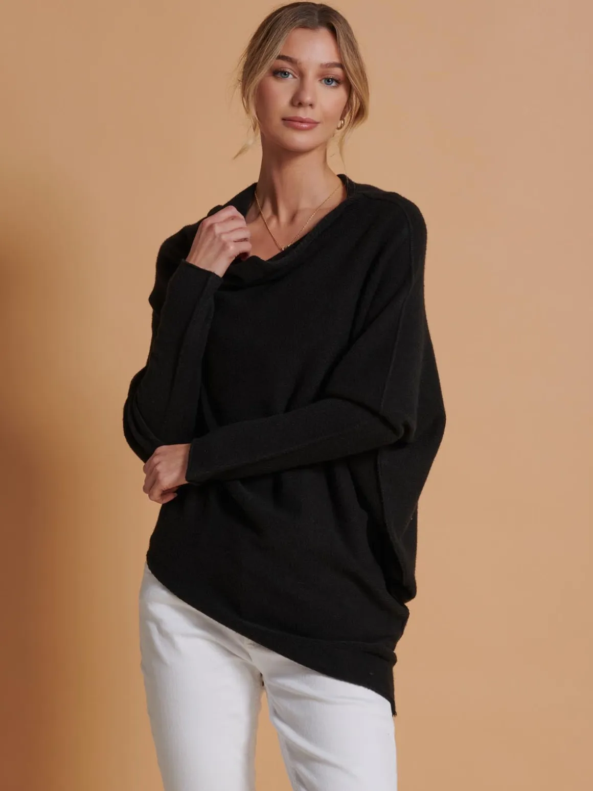 Oversize Asymmetric Knitted Jumper, Black