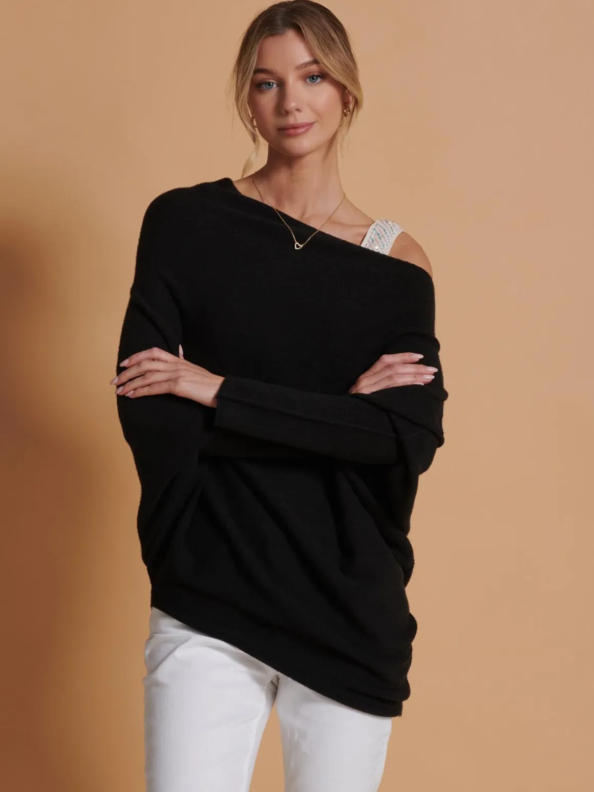 Oversize Asymmetric Knitted Jumper, Black