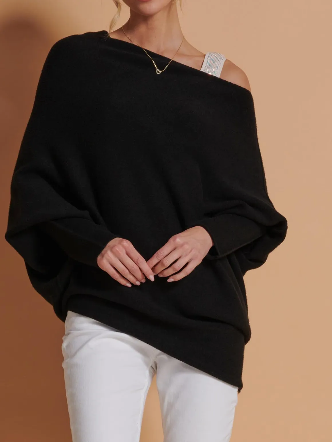 Oversize Asymmetric Knitted Jumper, Black