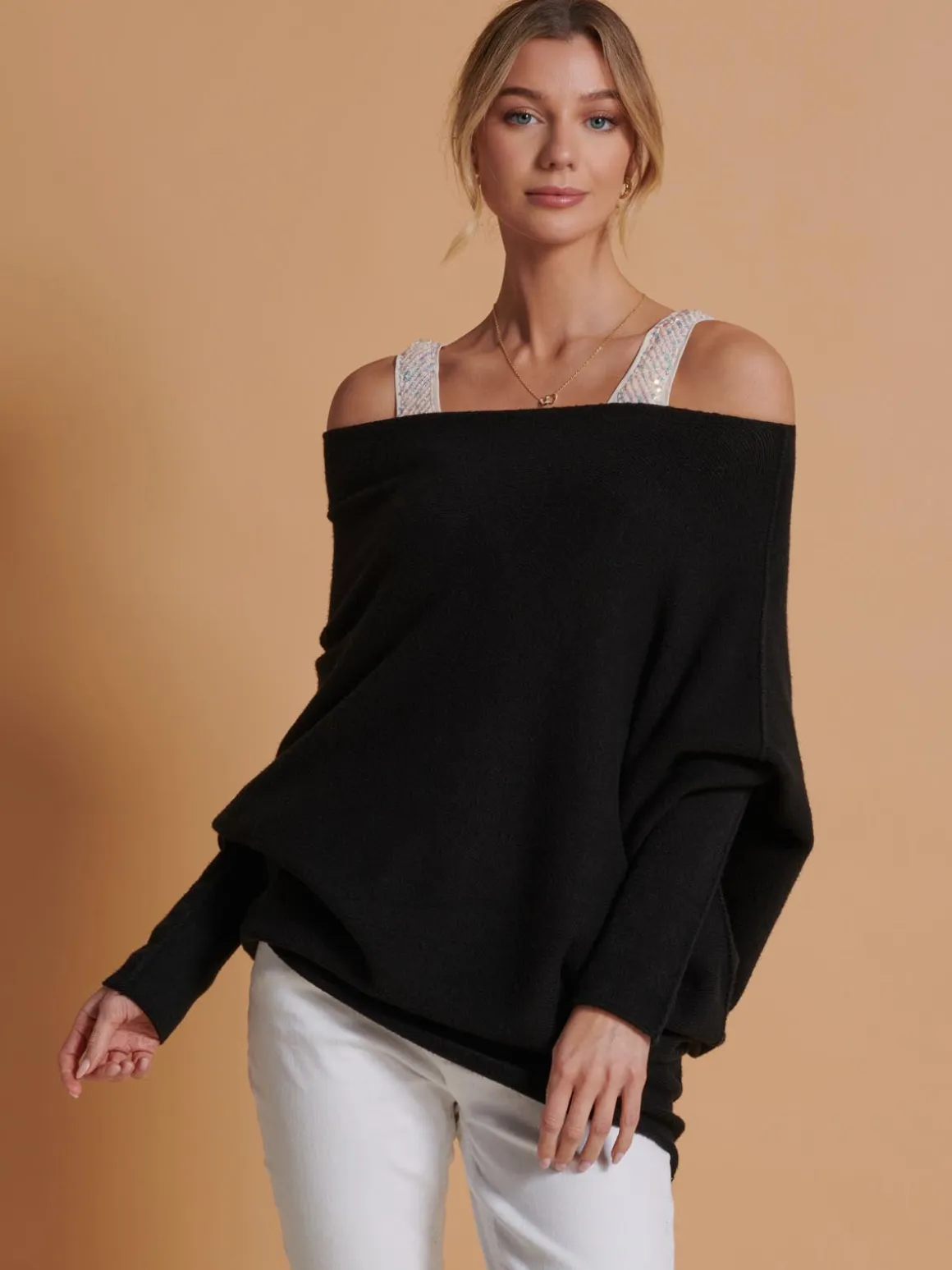 Oversize Asymmetric Knitted Jumper, Black