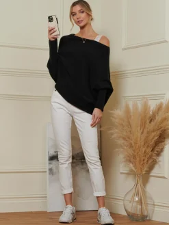 Oversize Asymmetric Knitted Jumper, Black