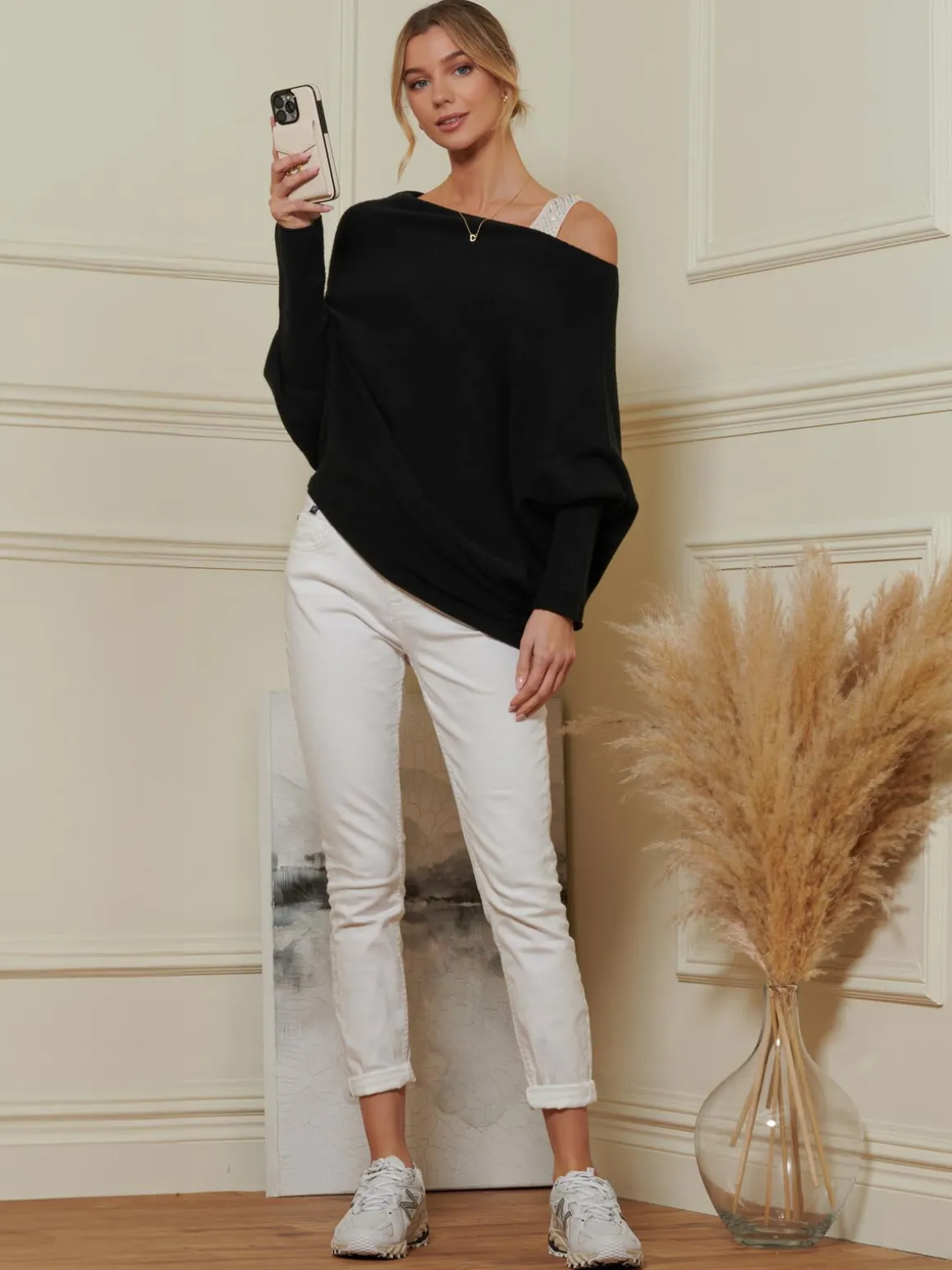 Oversize Asymmetric Knitted Jumper, Black