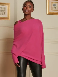 Oversize Asymmetric Knitted Jumper, Hot Pink