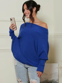 Oversize Asymmetric Knitted Jumper, Navy