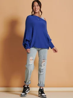 Oversize Asymmetric Knitted Jumper, Navy