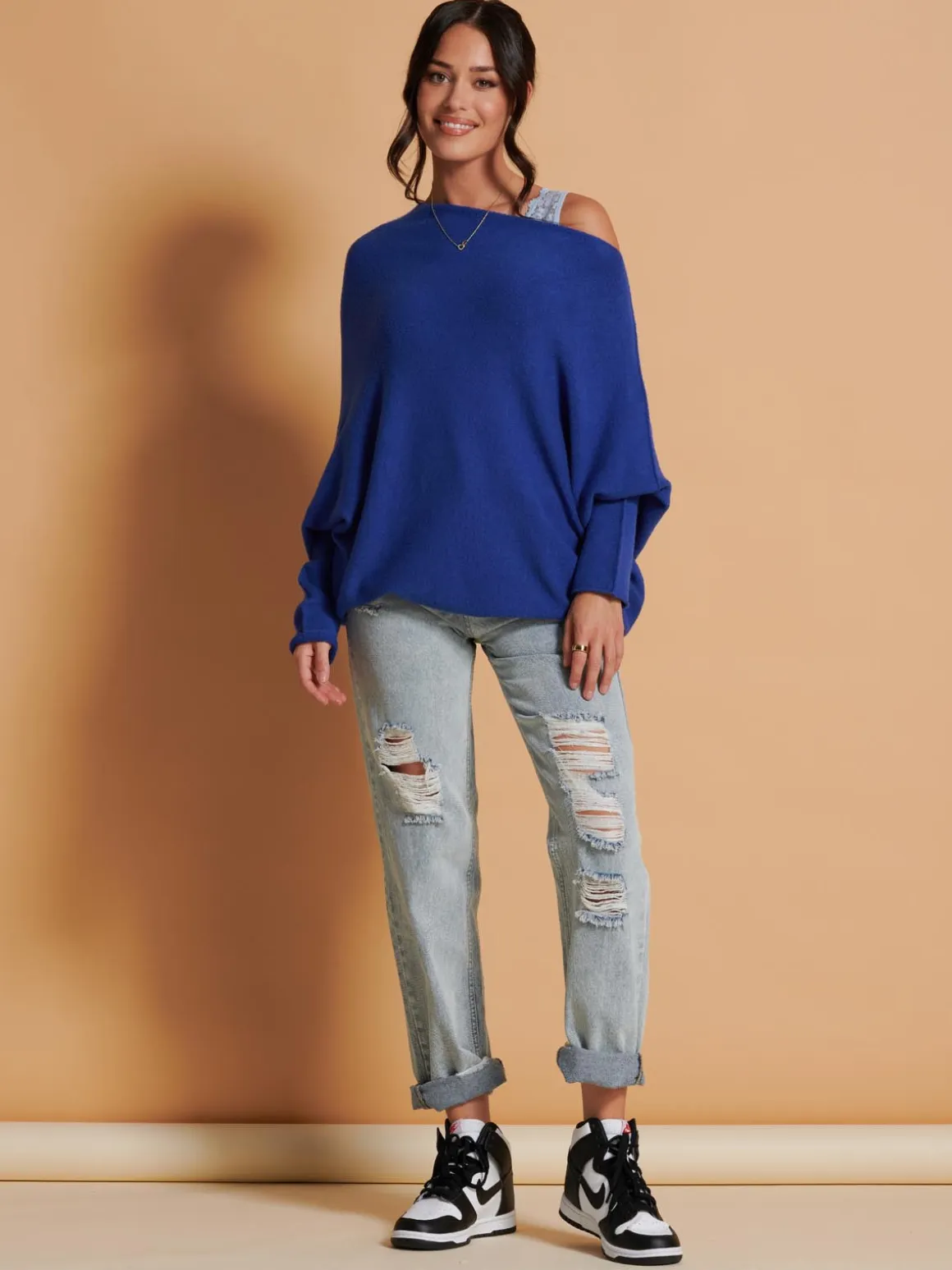 Oversize Asymmetric Knitted Jumper, Navy