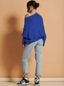 Oversize Asymmetric Knitted Jumper, Navy