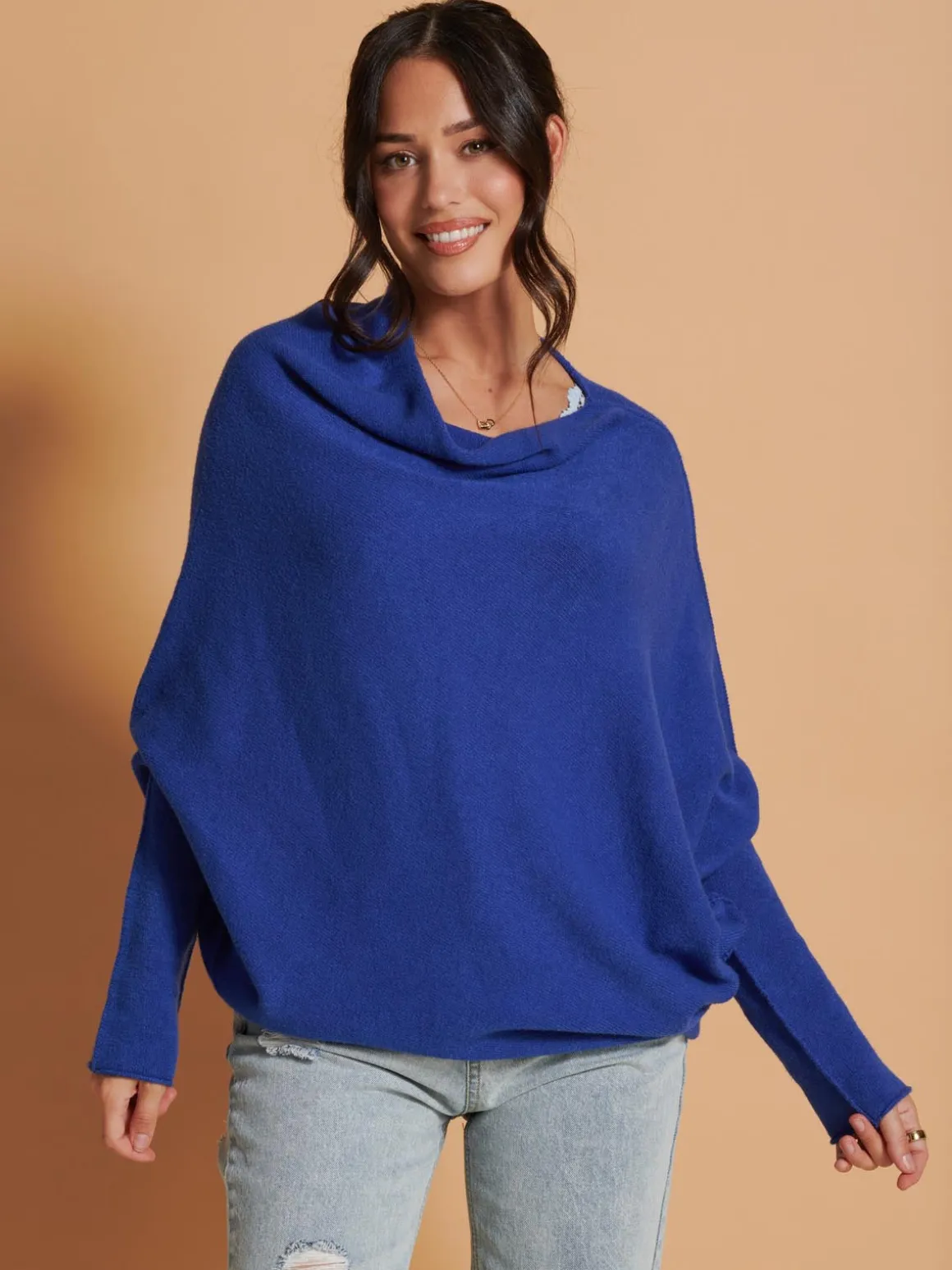 Oversize Asymmetric Knitted Jumper, Navy