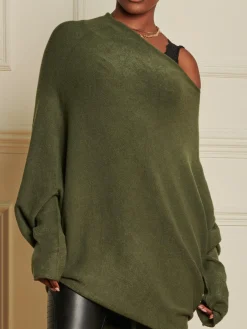 Oversize Asymmetric Knitted Jumper, Soldier Green