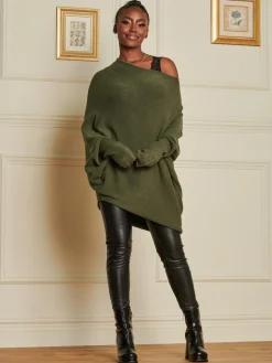 Oversize Asymmetric Knitted Jumper, Soldier Green