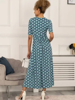 Paislyn Pleat Jersey Maxi Dress, Green Geo