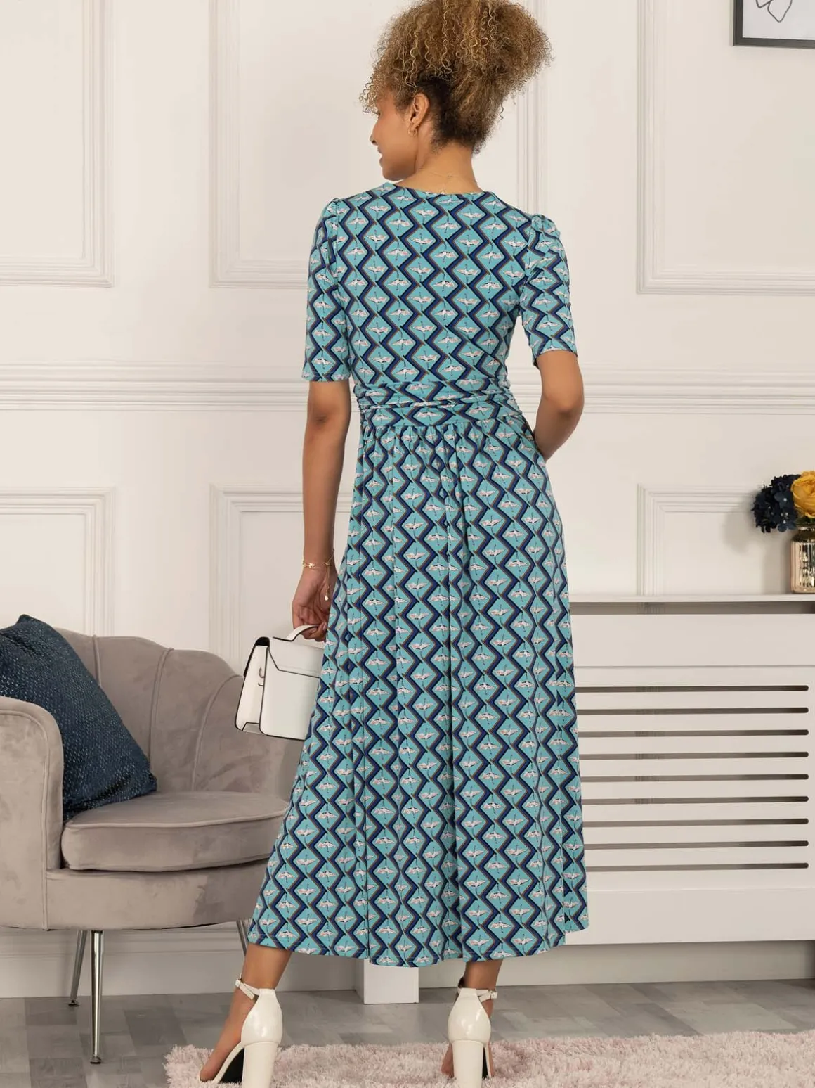 Paislyn Pleat Jersey Maxi Dress, Green Geo