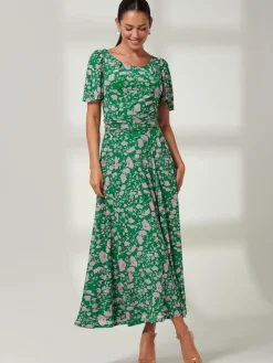 Paityn Angel Sleeve Mesh Maxi Dress, Green Floral