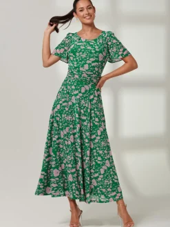 Paityn Angel Sleeve Mesh Maxi Dress, Green Floral