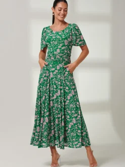 Paityn Angel Sleeve Mesh Maxi Dress, Green Floral