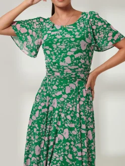 Paityn Angel Sleeve Mesh Maxi Dress, Green Floral