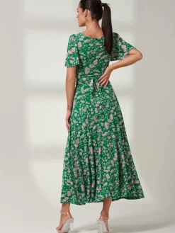 Paityn Angel Sleeve Mesh Maxi Dress, Green Floral