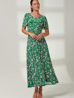 Paityn Angel Sleeve Mesh Maxi Dress, Green Floral