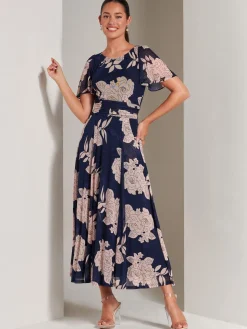 Paityn Angel Sleeve Mesh Maxi Dress, Navy Floral