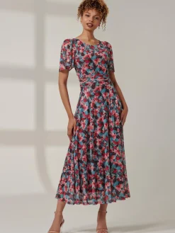 Paityn Angel Sleeve Mesh Maxi Dress, Teal Floral