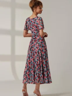 Paityn Angel Sleeve Mesh Maxi Dress, Teal Floral