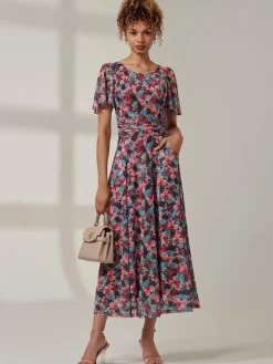 Paityn Angel Sleeve Mesh Maxi Dress, Teal Floral