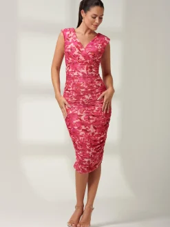 Pamela Ruched Mesh Bodycon Dress, Pink Multi
