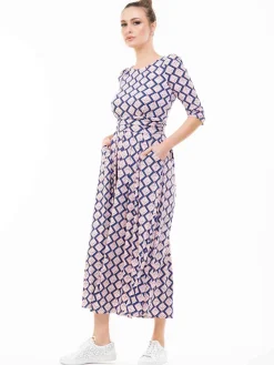 Pauline Sleeved Maxi Dress, Pink Birds