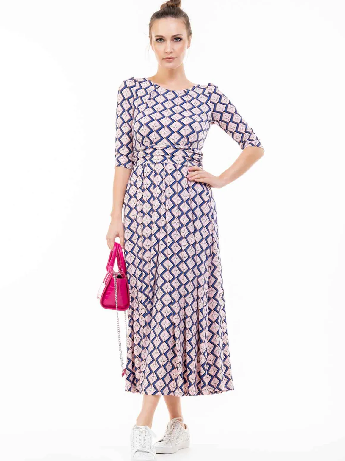 Pauline Sleeved Maxi Dress, Pink Birds