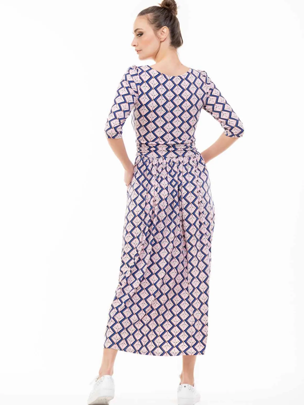 Pauline Sleeved Maxi Dress, Pink Birds