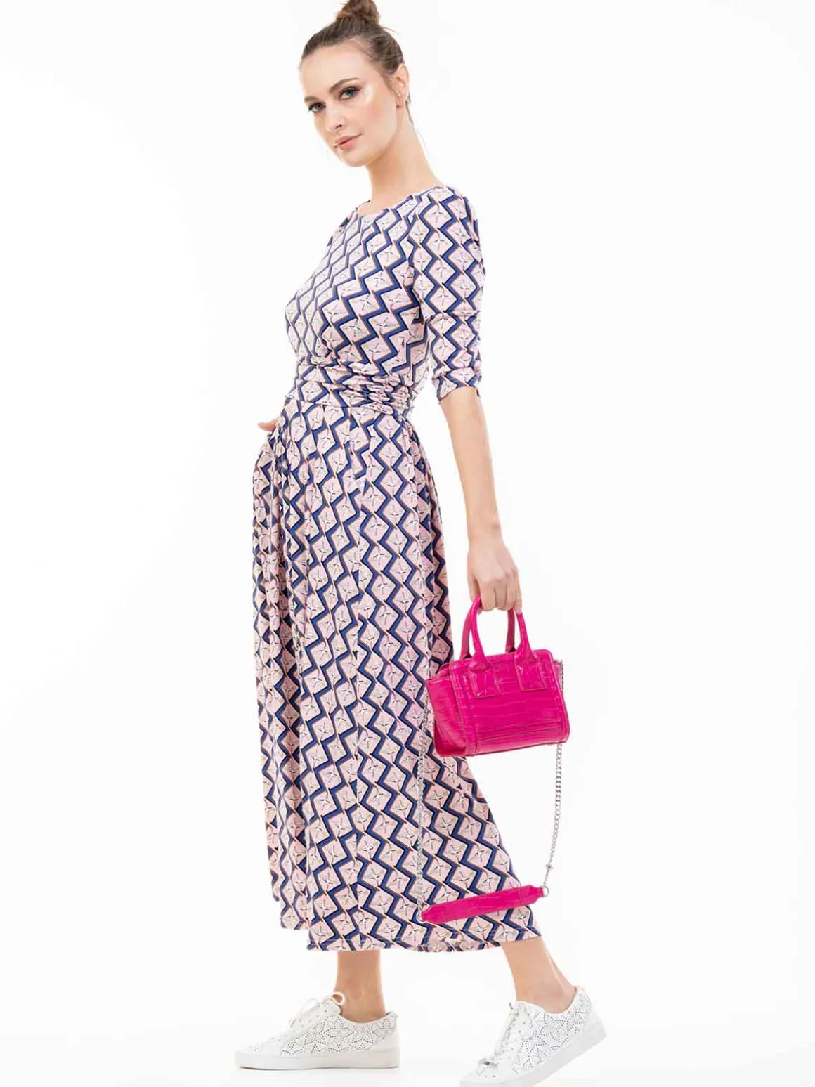 Pauline Sleeved Maxi Dress, Pink Birds