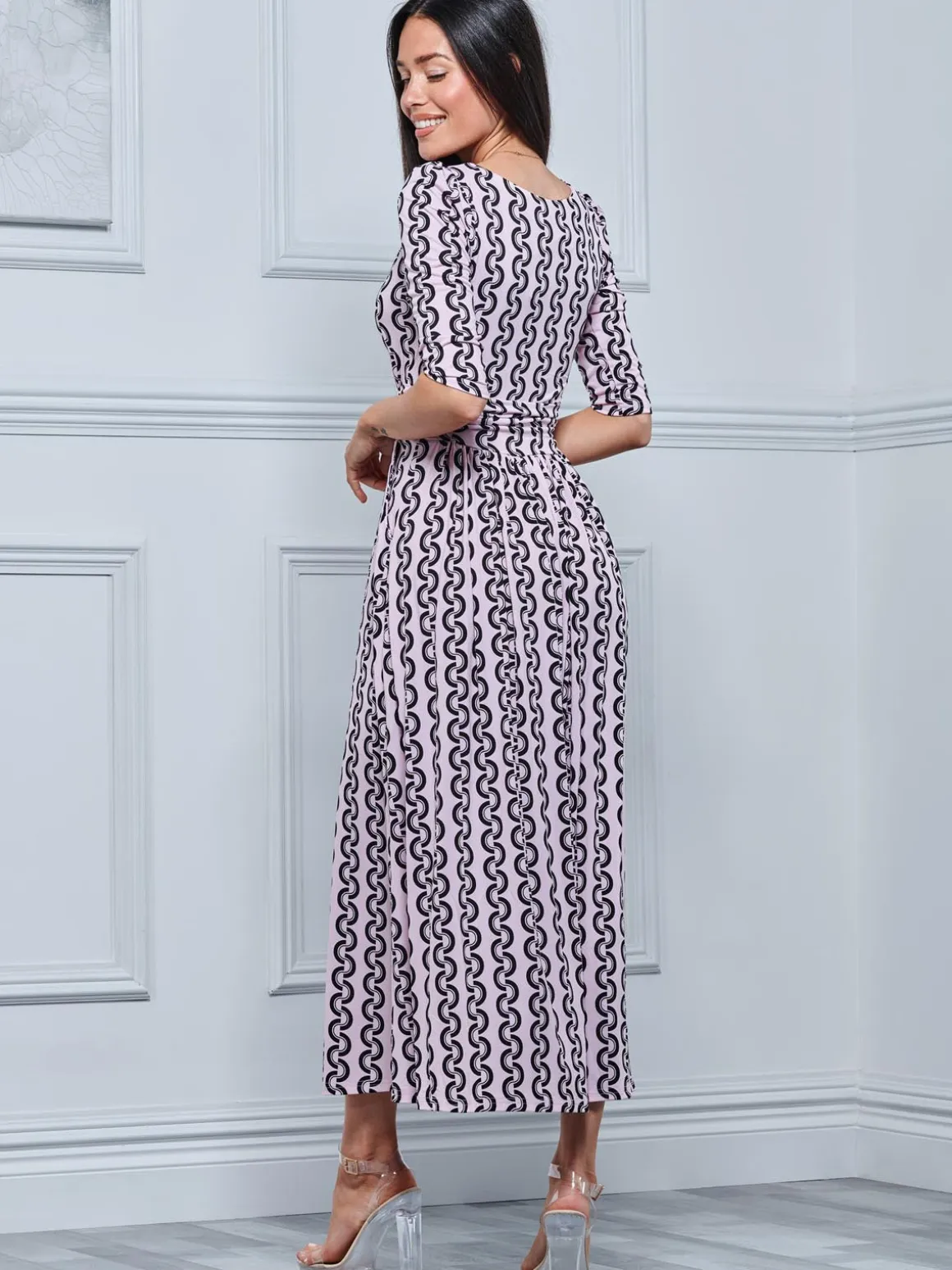 Pauline Sleeved Maxi Dress, Pink Pattern