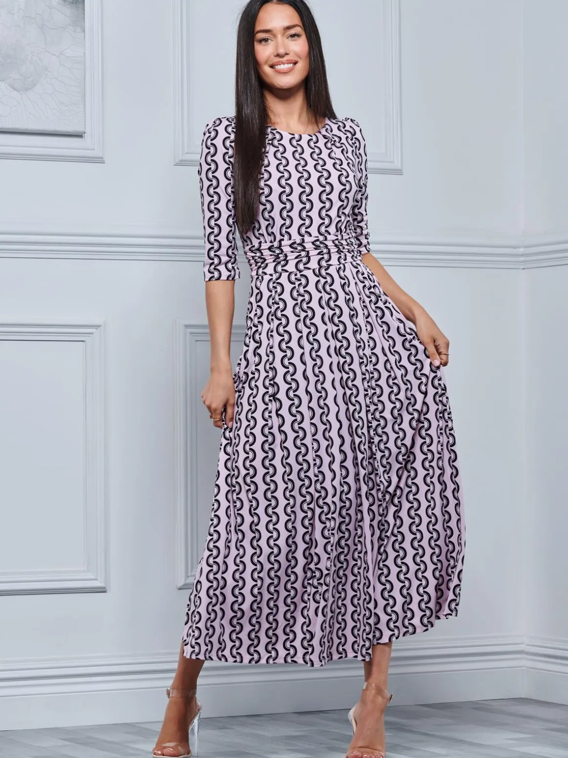 Pauline Sleeved Maxi Dress, Pink Pattern
