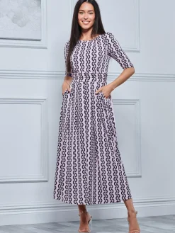 Pauline Sleeved Maxi Dress, Pink Pattern