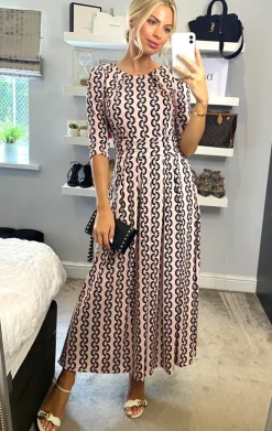 Pauline Sleeved Maxi Dress, Pink Pattern