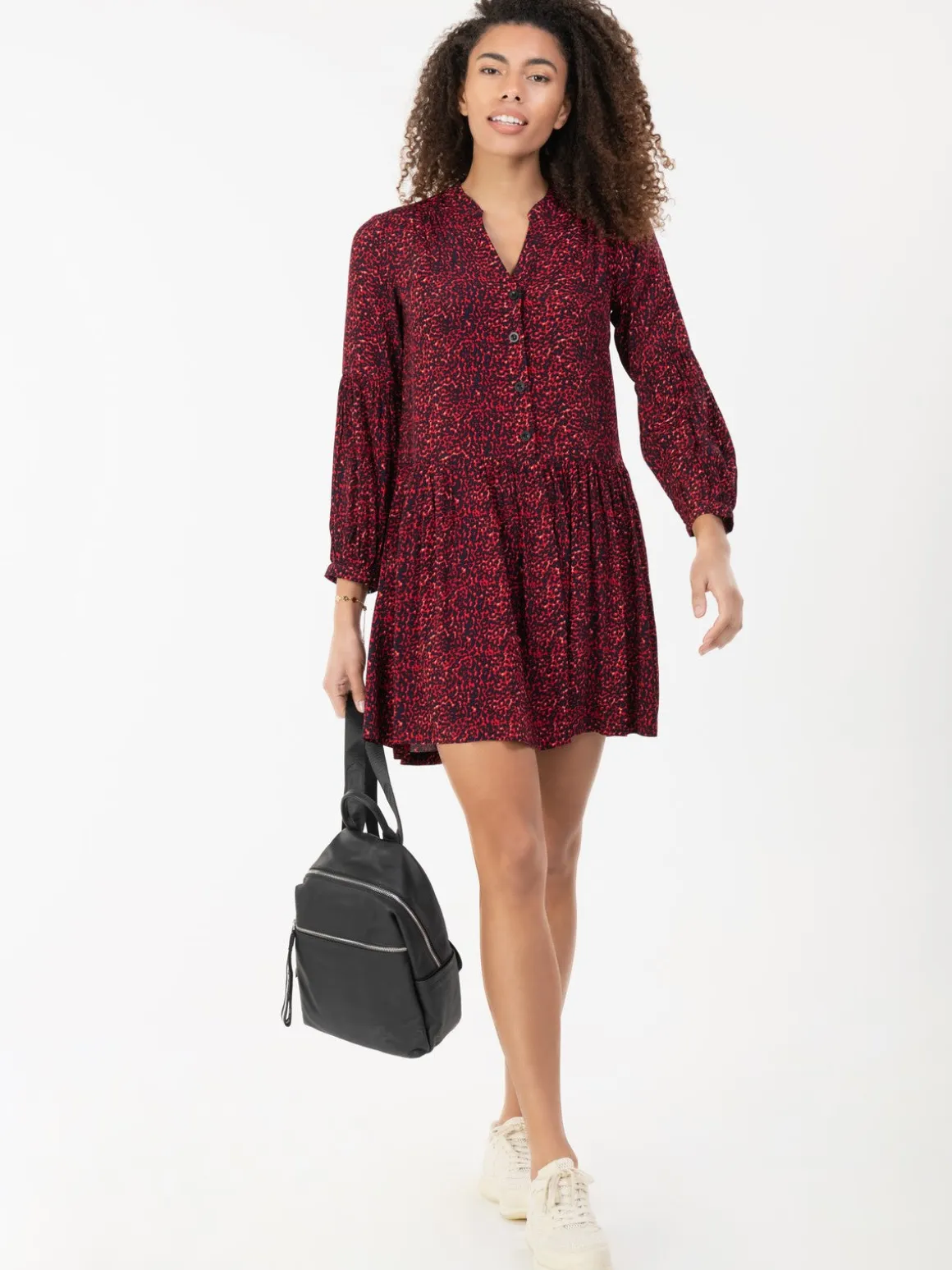 Penele Printed Viscose Shirt Dress, Red Animal