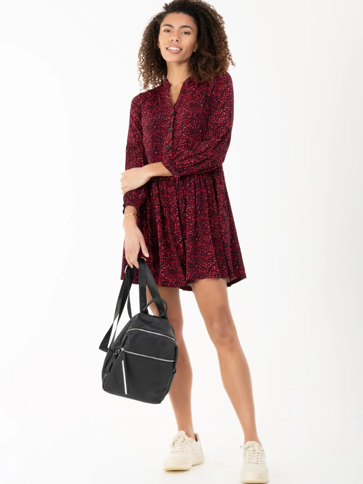Penele Printed Viscose Shirt Dress, Red Animal