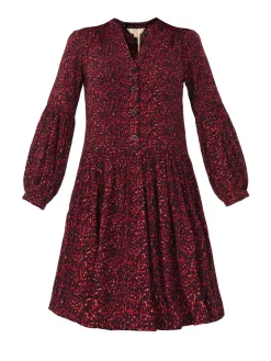 Penele Printed Viscose Shirt Dress, Red Animal
